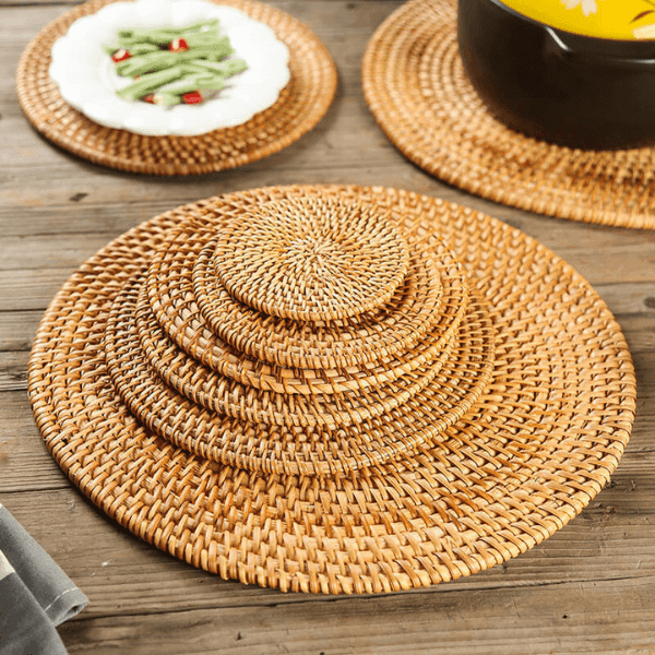 Suporte Copo Rattan Taipei 6 pçs + suporte - Cazehn