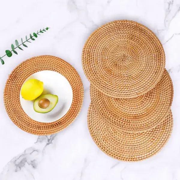Suporte para Mesa Artesanal em Rattan de 6 peças + Suporte - Cazehn