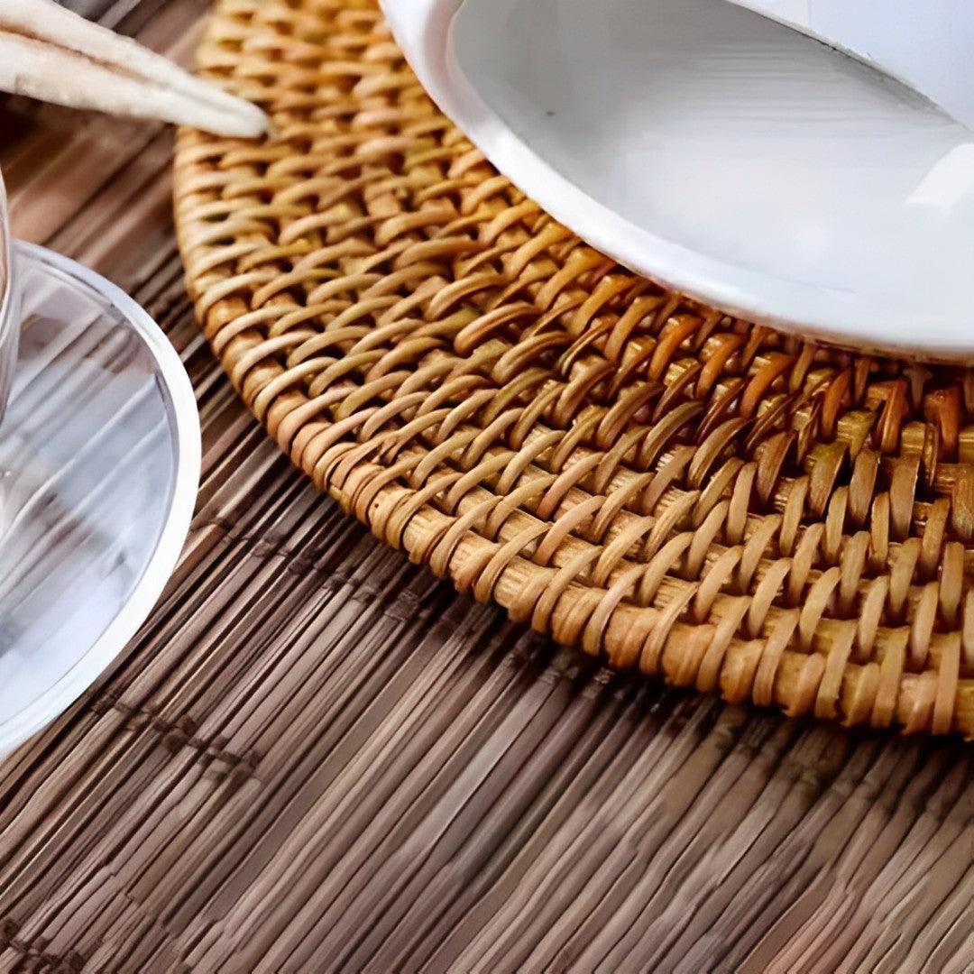Suporte para Mesa Artesanal em Rattan de 6 peças + Suporte - Cazehn