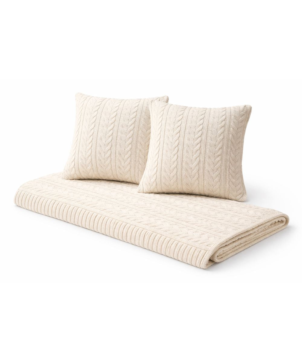 Kit Decoração Peseira Trançada + 2 Capas Almofadas 45x45 Tricot 1