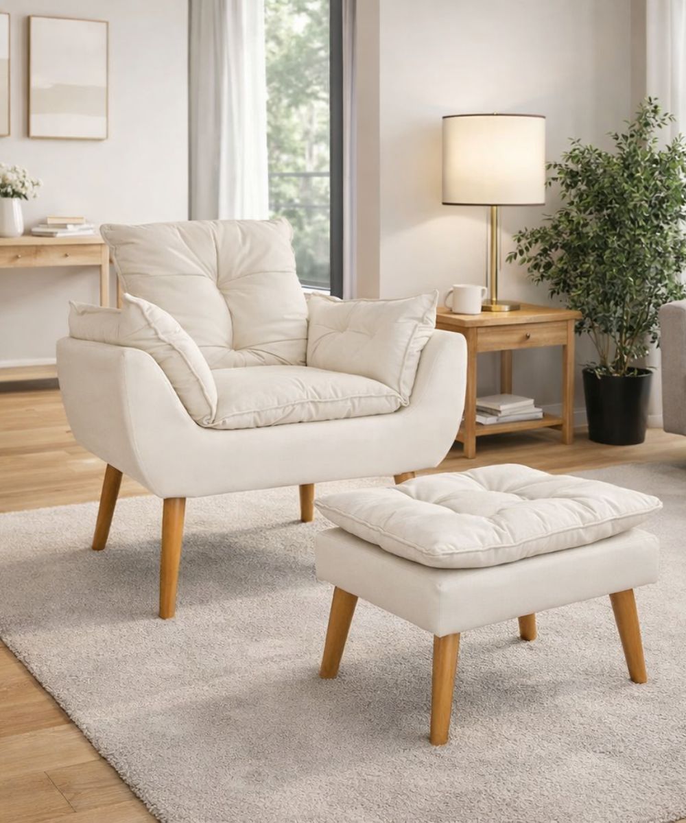 Kit Poltrona com Puff de Luxo em Suede 2