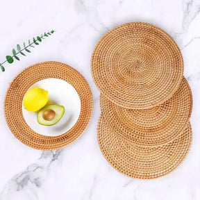 Suporte para Mesa Artesanal em Rattan de 6 peças + Suporte - Cazehn