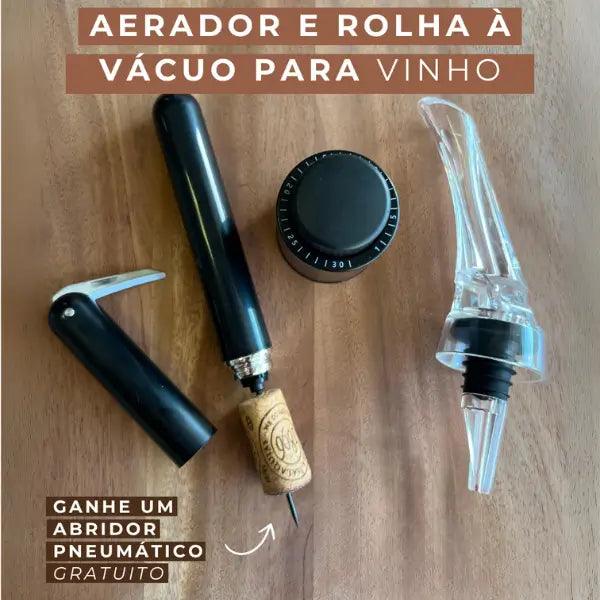 Kit Degustação Vinhos -Compre Aerador e Rolha a Vácuo e Ganhe o Saca-rolhas Pneumático - Cazehn