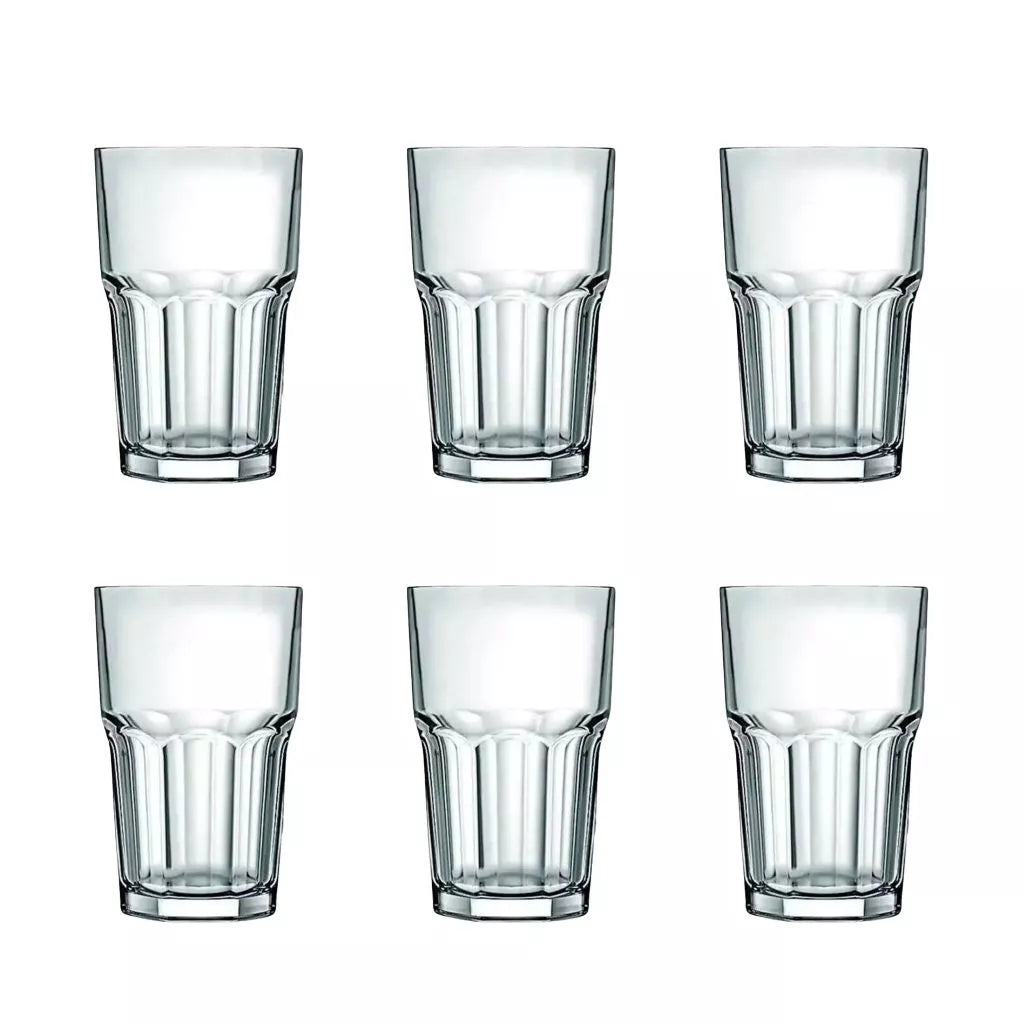 Conjunto de 6 Copos de Vidro, 350ml, 14cm Altura, Design Canelado Para Drinks Sucos Água Vitamina